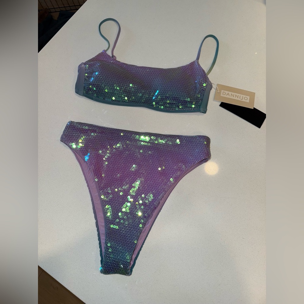 Gianni BinixDANNIJO Iridescent Purple and Green Sequin Bikini